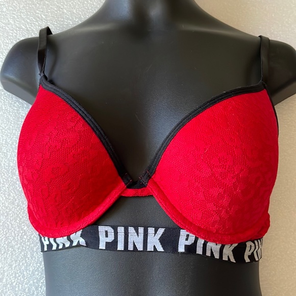 Pink Padded and underwire bra hot red Sz 34C - Picture 1 of 4